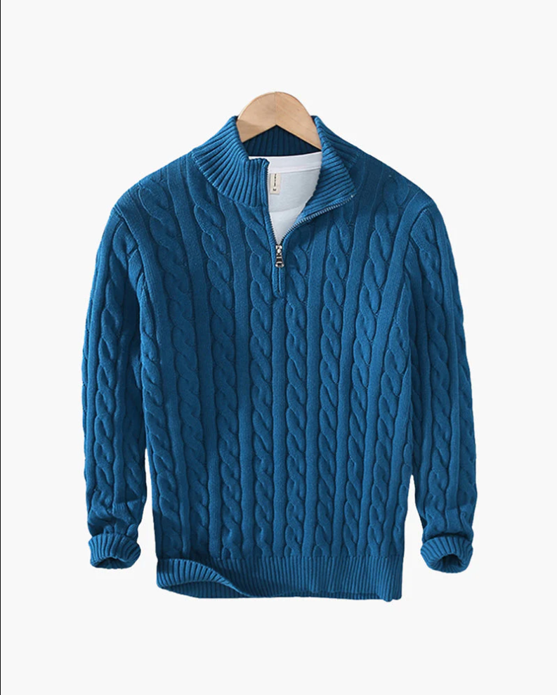 Afslappet strikket sweater med halv lynlås til mænd