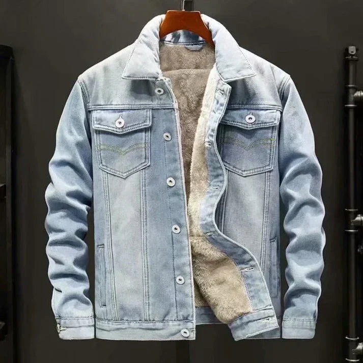 Denimjakke med tykt uldfoer - Otto