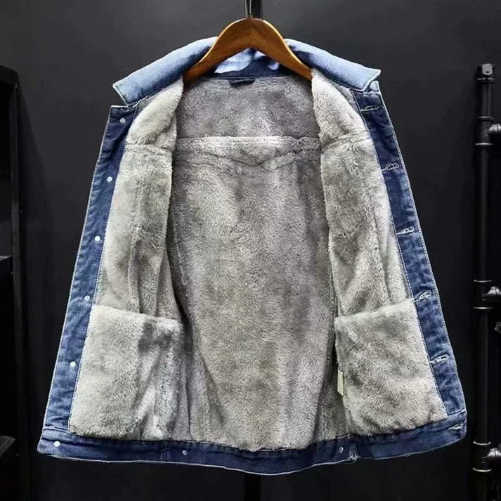 Denimjakke med tykt uldfoer - Otto