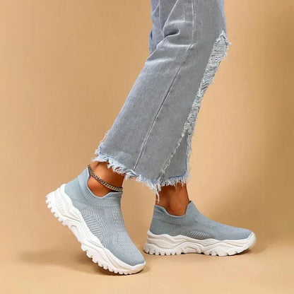 Slip-on sneakers, strikkede, åndbare, ortopædiske sko, damesneakers