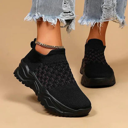 Slip-on sneakers, strikkede, åndbare, ortopædiske sko, damesneakers