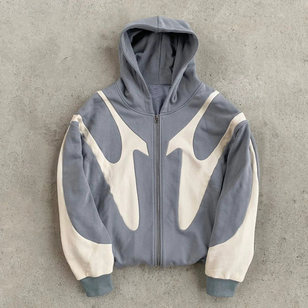 Unisex hættetrøje med lynlås og grafisk print i urban kontrast – unisex