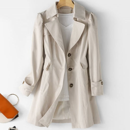 Klassisk slim-fit trenchcoat med knapstolpe til kvinder