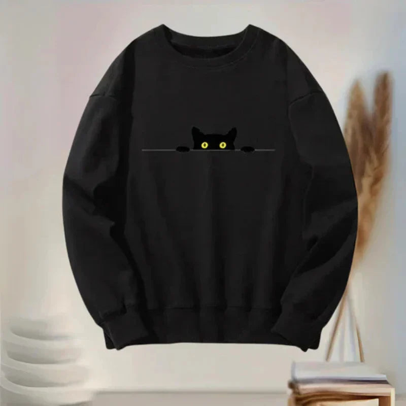 Victoria - legende sweatshirt til kvinder med sort katteprint