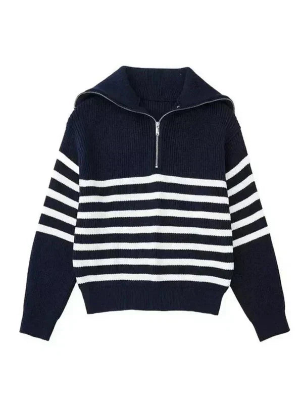 Stribet sweater med lynlås lukning