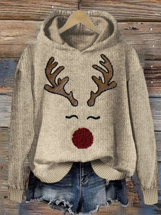 Jule hættetrøje rensdyr loose fit strikket hættetrøje julesweater