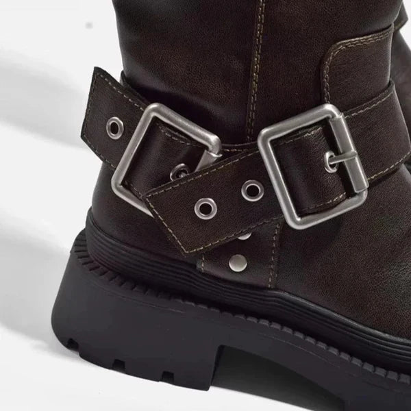 Stilfulde, kraftige knæhøje støvler med spænde til kvinder