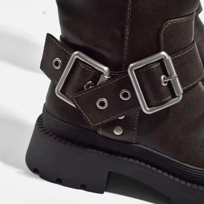 Stilfulde, kraftige knæhøje støvler med spænde til kvinder