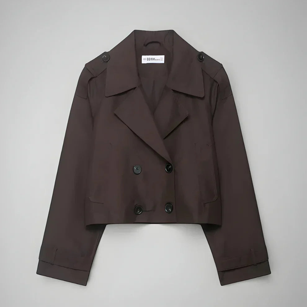Stilfuld dobbeltradet cropped trenchcoat med lommer til kvinder – dame
