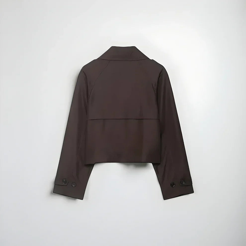 Stilfuld dobbeltradet cropped trenchcoat med lommer til kvinder – dame