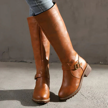 Stilfulde knæhøje støvler med spændestropper til kvinder – dame
