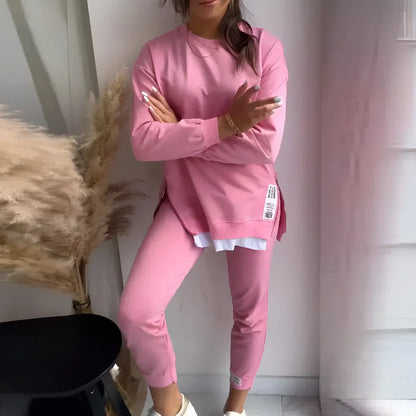 2-delt buksesæt og sweatshirt i patchwork til kvinder