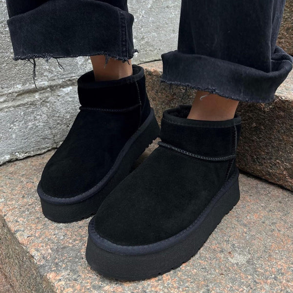 Sorte, hyggelige plateau-ankelstøvler til kvinder – dame