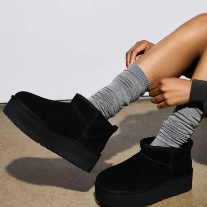 Sorte, hyggelige plateau-ankelstøvler til kvinder – dame