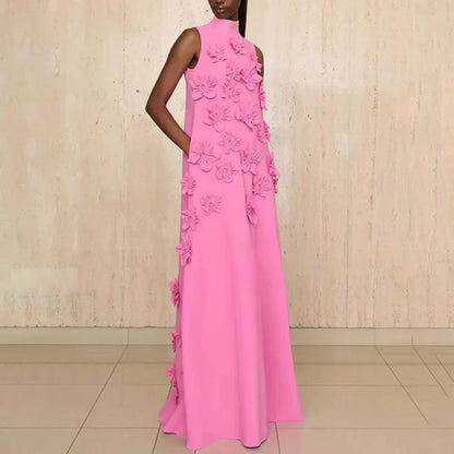 Ærmeløs maxikjole til kvinder med blomsterapplikationer