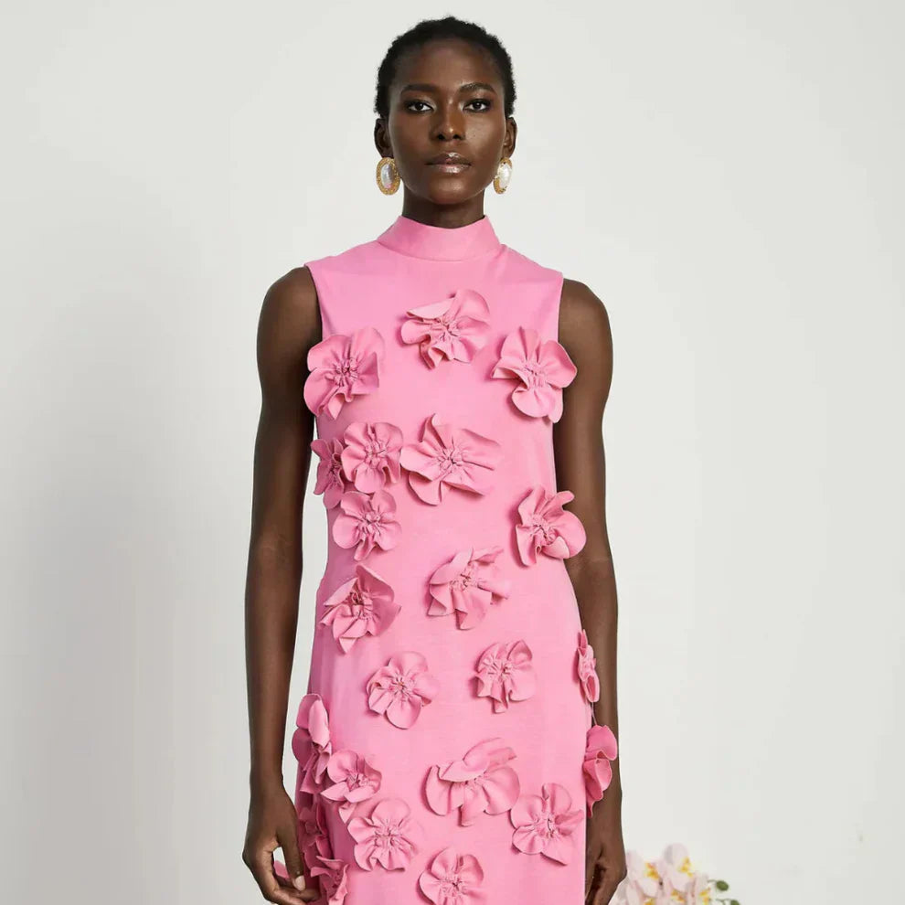 Ærmeløs maxikjole til kvinder med blomsterapplikationer