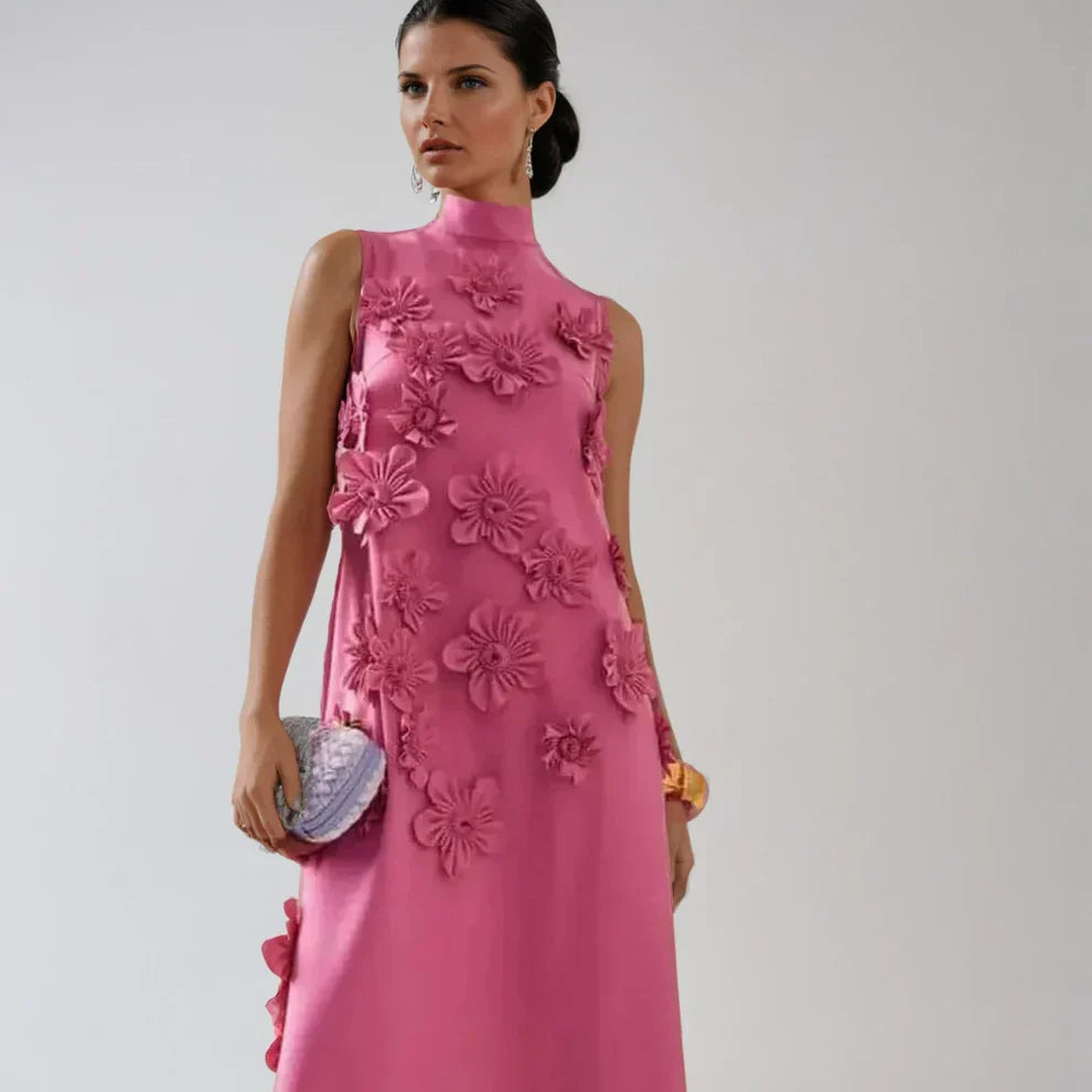 Ærmeløs maxikjole til kvinder med blomsterapplikationer