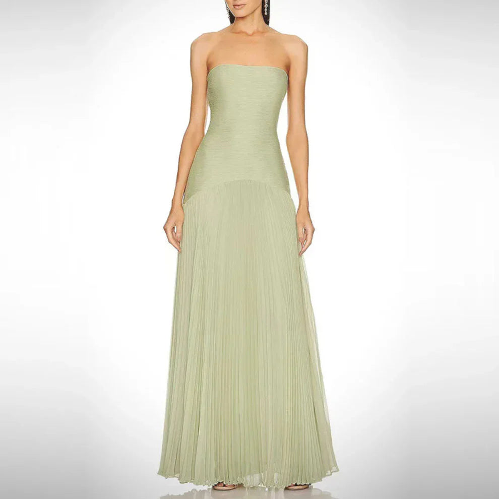 Stropløs plisseret maxikjole til kvinder