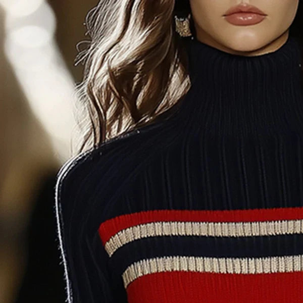 Stribet turtleneck bodycon sweaterkjole til kvinder