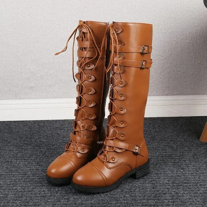 Flade vintage-snørestøvler til kvinder med spænder i steampunk-stil