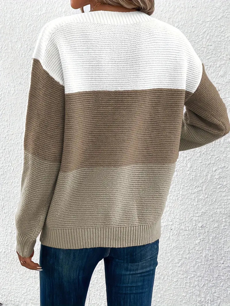 Natalie – colour-block langærmet sweater med rund hals