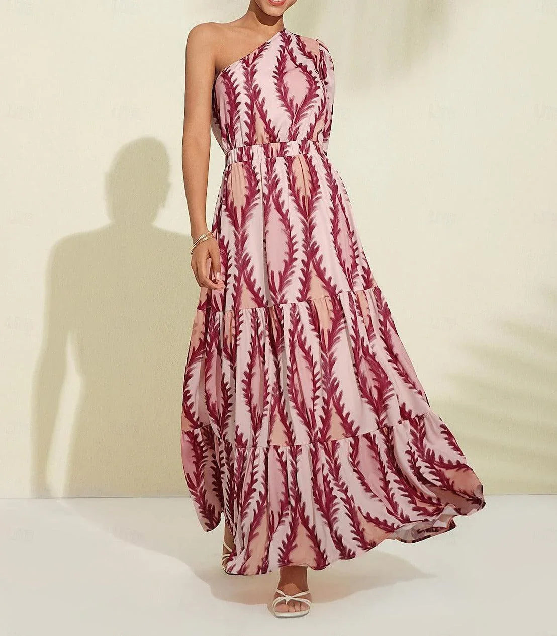Jasmine – sexet en-skulder-maxikleid i rosa