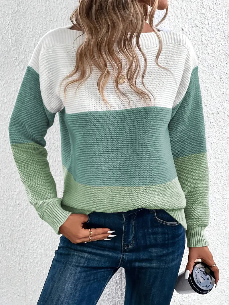 Natalie – colour-block langærmet sweater med rund hals