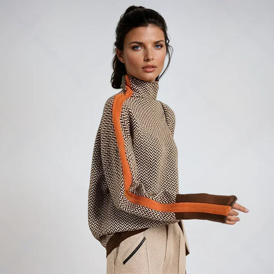 Malou – højhalset sweater med markante striber