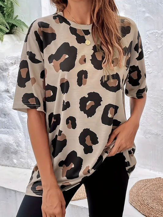 Harper t-shirt med rund hals med leopardprint