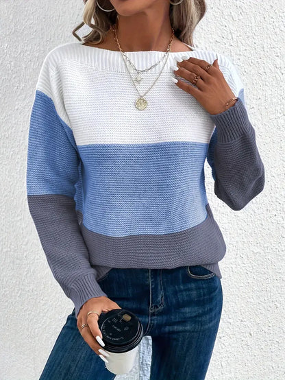 Natalie – colour-block langærmet sweater med rund hals