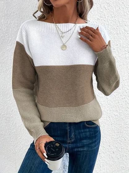 Natalie – colour-block langærmet sweater med rund hals