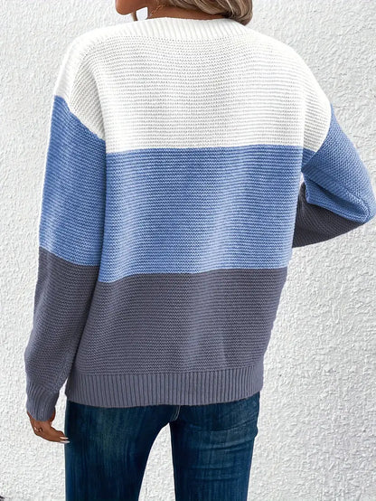 Natalie – colour-block langærmet sweater med rund hals