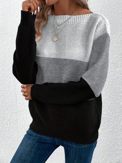 Natalie – colour-block langærmet sweater med rund hals