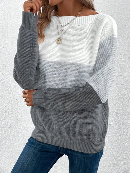 Natalie – colour-block langærmet sweater med rund hals