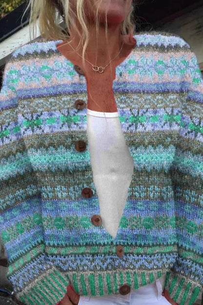 Lotte – blå nordisk strikcardigan