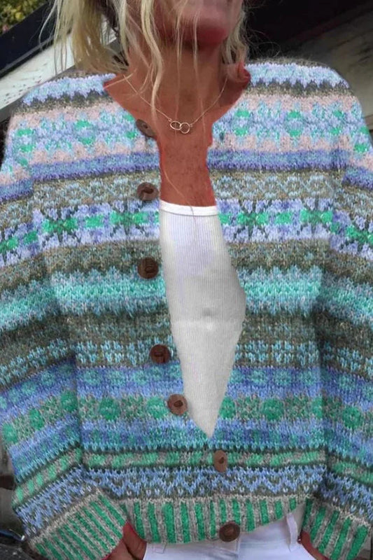 Lotte – blå nordisk strikcardigan