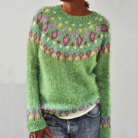 Carla – geometrisk sweater med kontrastprint