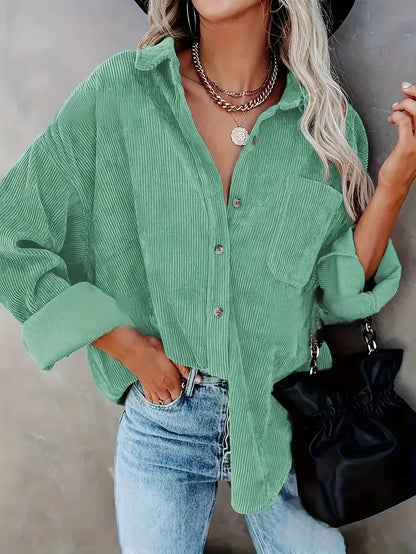 Elegant langærmet skjortebluse i fløjl til kvinder