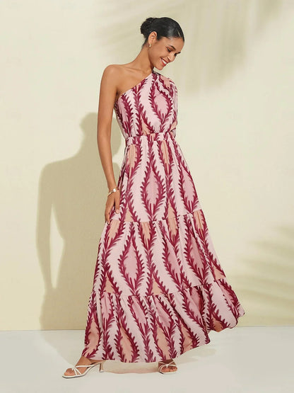 Jasmine – sexet en-skulder-maxikleid i rosa