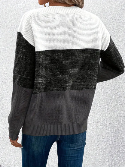 Natalie – colour-block langærmet sweater med rund hals