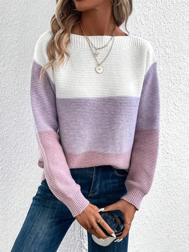 Natalie – colour-block langærmet sweater med rund hals