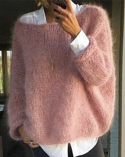 Farvet sweater med rund hals