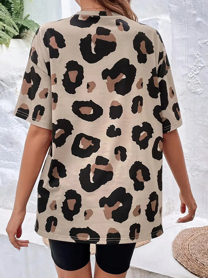 Harper t-shirt med rund hals med leopardprint