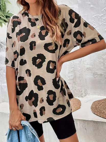 Harper t-shirt med rund hals med leopardprint