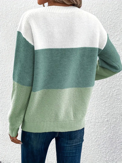 Natalie – colour-block langærmet sweater med rund hals