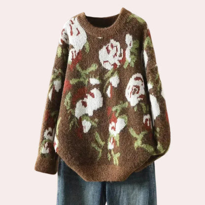 Kaia - striktrøje med blomstermønster til kvinder