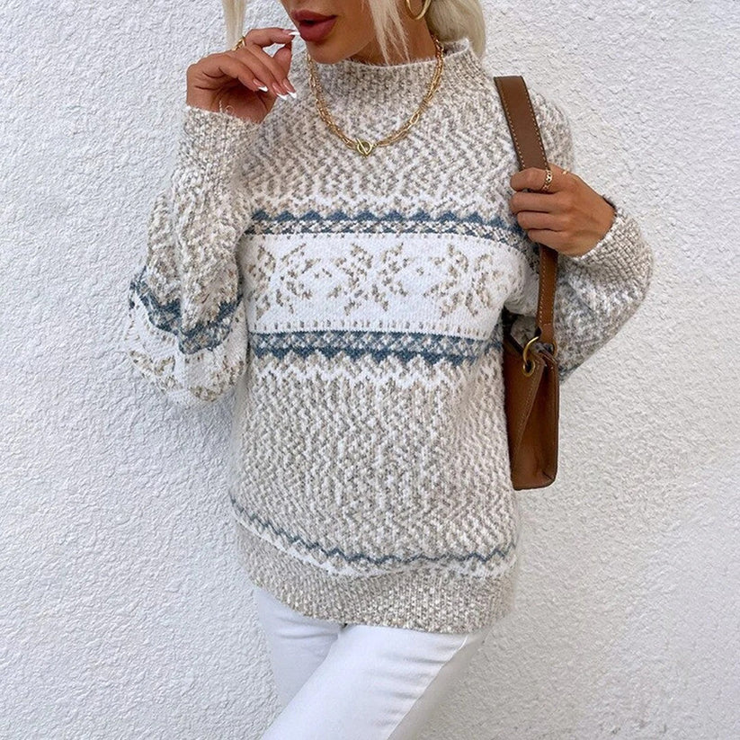 Agnes – oversized sweater med fair isle-mønster og opretstående krave