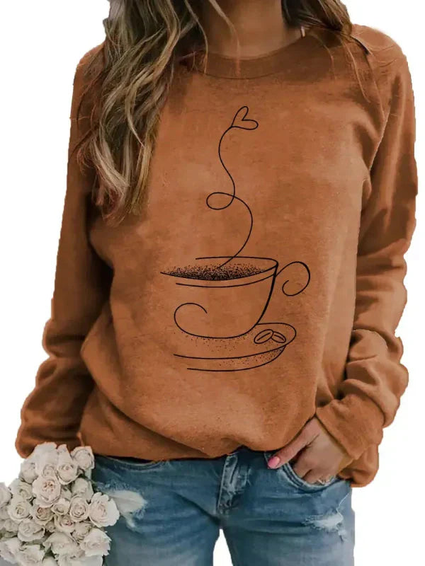 Maja – sweatshirt med rund hals og grafisk print af kaffekop