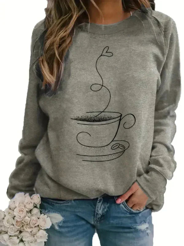 Maja – sweatshirt med rund hals og grafisk print af kaffekop