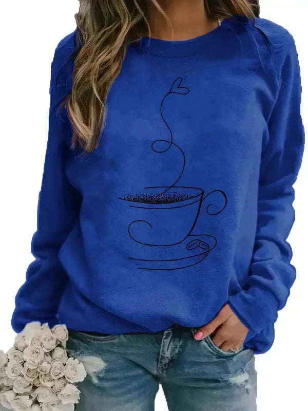 Maja – sweatshirt med rund hals og grafisk print af kaffekop